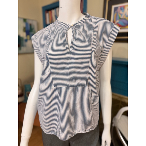 J.Crew Tops - J.Crew Striped Button Down Shirt L Blue White